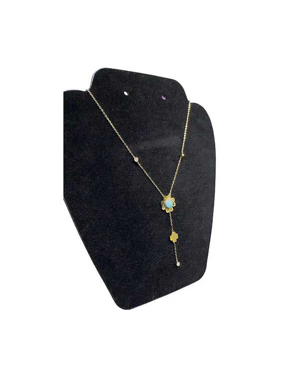Collar Doble acero inoxidable con Zirconia y piedra Celeste