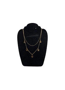 Collar Doble acero inoxidable con Zirconia y Estrellas
