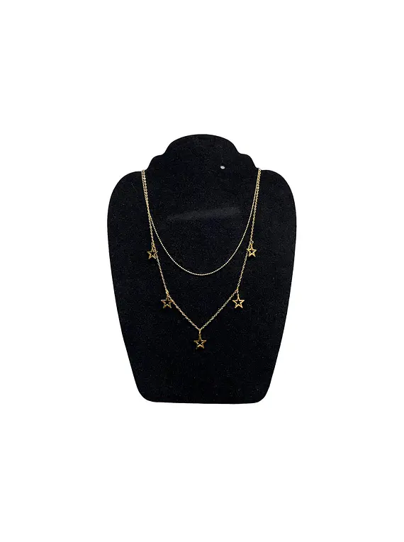 Collar Doble acero inoxidable con Zirconia y Estrellas