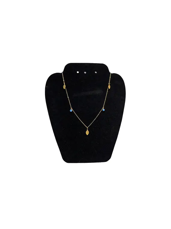 Collar De acero inoxidable con Zirconia Ojo Turco y Hojas