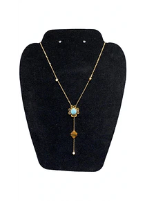 Collar Doble acero inoxidable con Zirconia y piedra Celeste