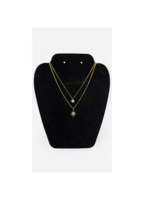 Collar Doble acero inoxidable con Zirconia y Piedra Celeste