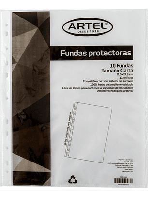 FUNDAS PROTECTORA ARTEL CARTA 10 UNID