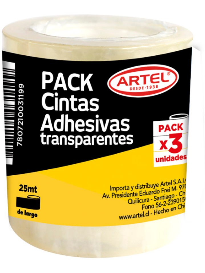 3 CINTAS ADHESIVAS TRANSPARENTES 18MM ARTEL 1