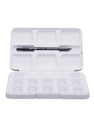 CAJA VACIA PARA 12 PASTILLAS DE ACUARELA + PINCEL VAN GOGH