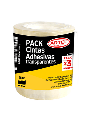3 CINTAS ADHESIVAS TRANSPARENTES 18MM ARTEL