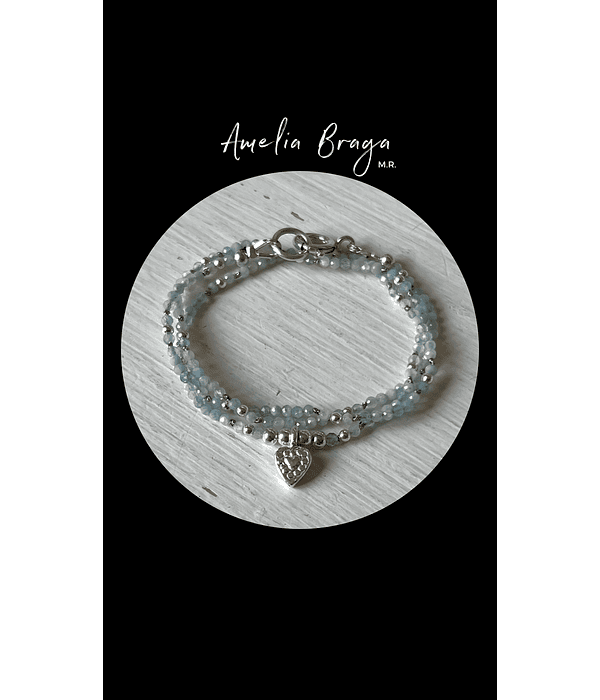 Collar aguamarina mini y corazón 