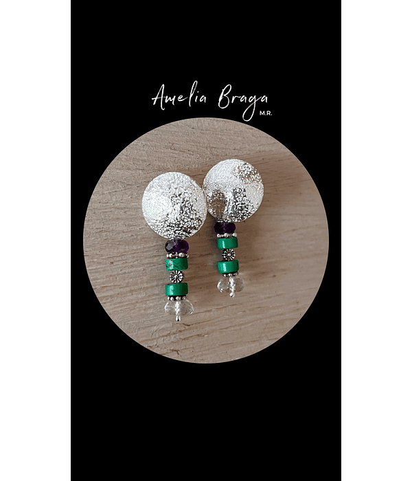 Aros turquesas, amatista y cuarzo cristal 