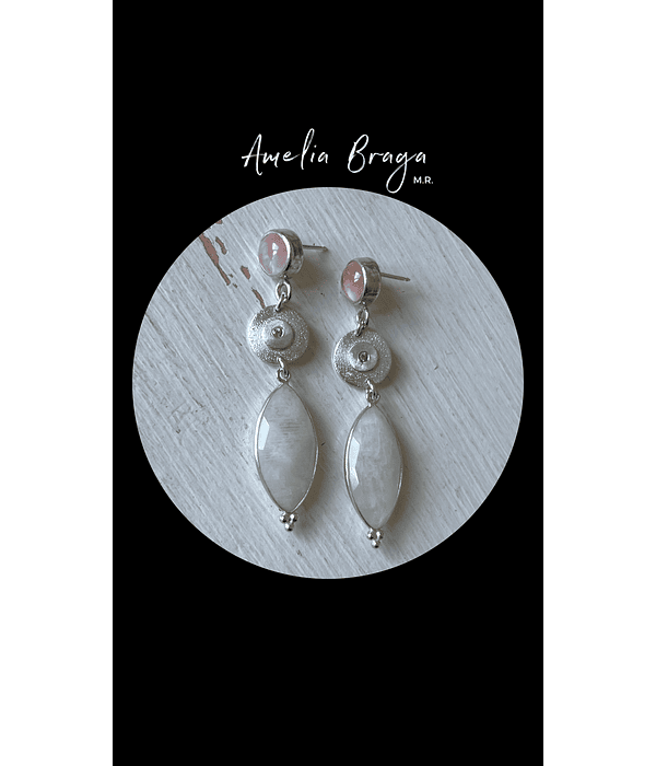 Aros cuarzo rosa, peridotos y piedraluna 