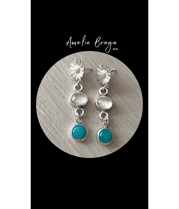 Aros cuarzo rosa y amazonitas