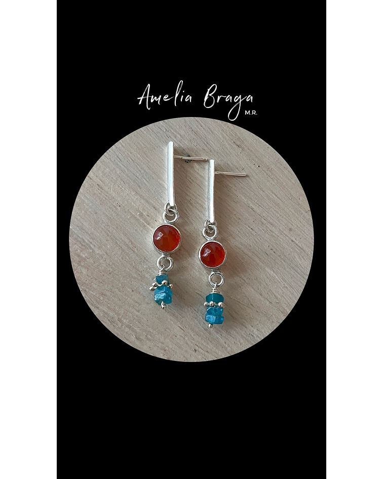 Aros cornalinas y cuarzo neón