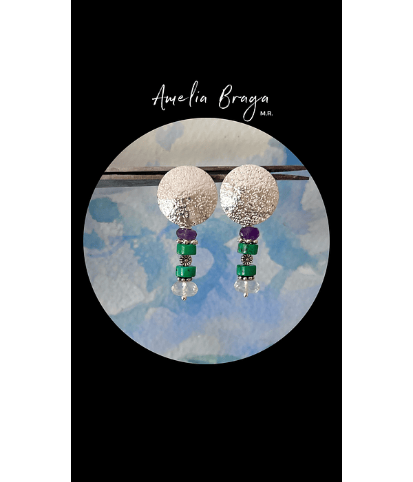 Aros turquesas tibetanas, amatista y cuarzo 