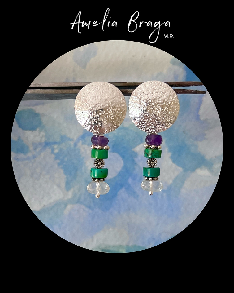 Aros turquesas tibetanas, amatista y cuarzo 