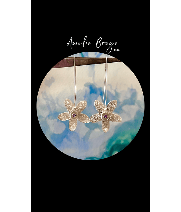Aros flores y circón amatista 