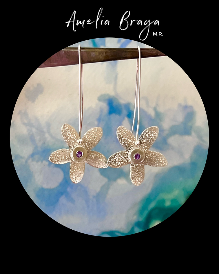 Aros flores y circón amatista 