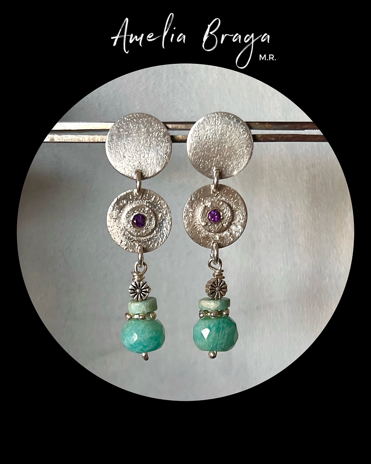 Aros circón amatista y amazonitas