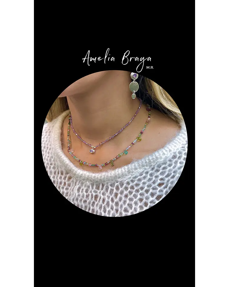 Collar piedras naturales tonos pastel 