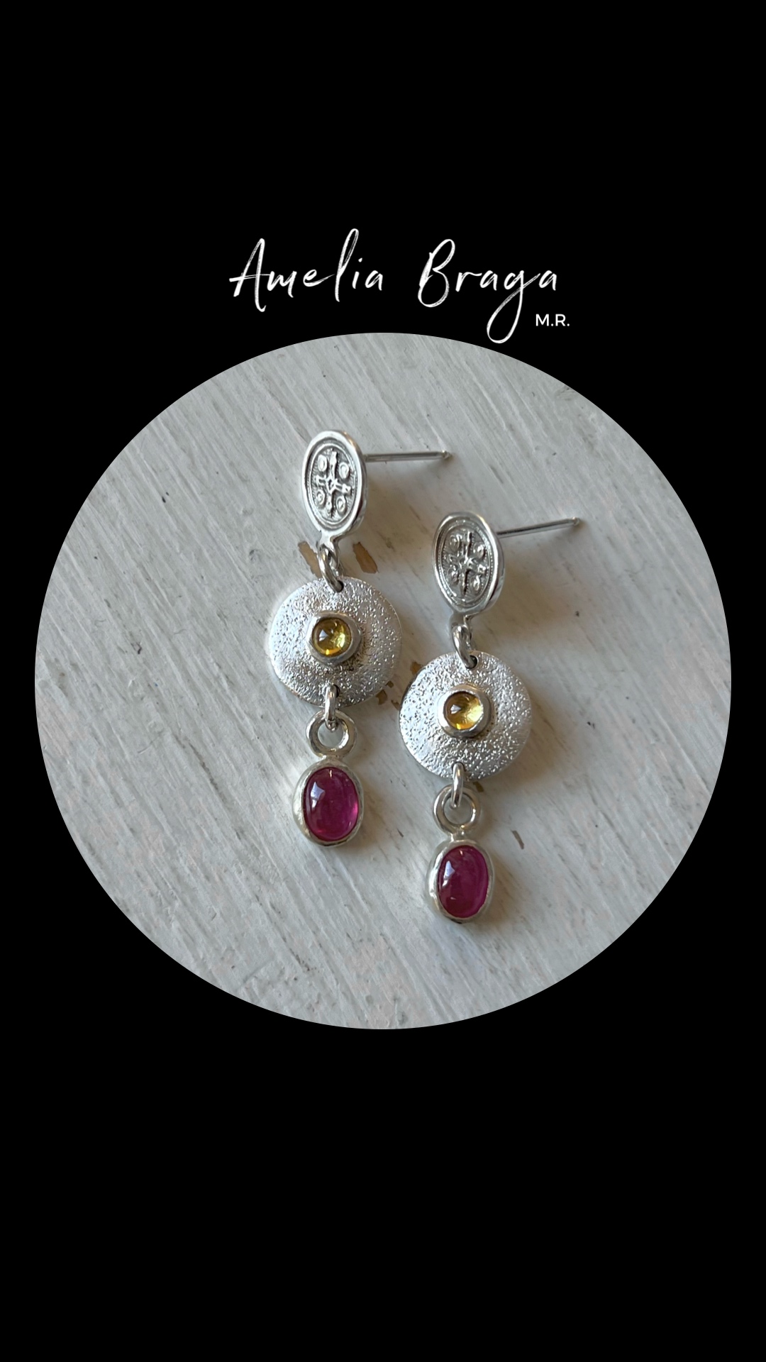 Aros zafiros amarillos y rodolitas