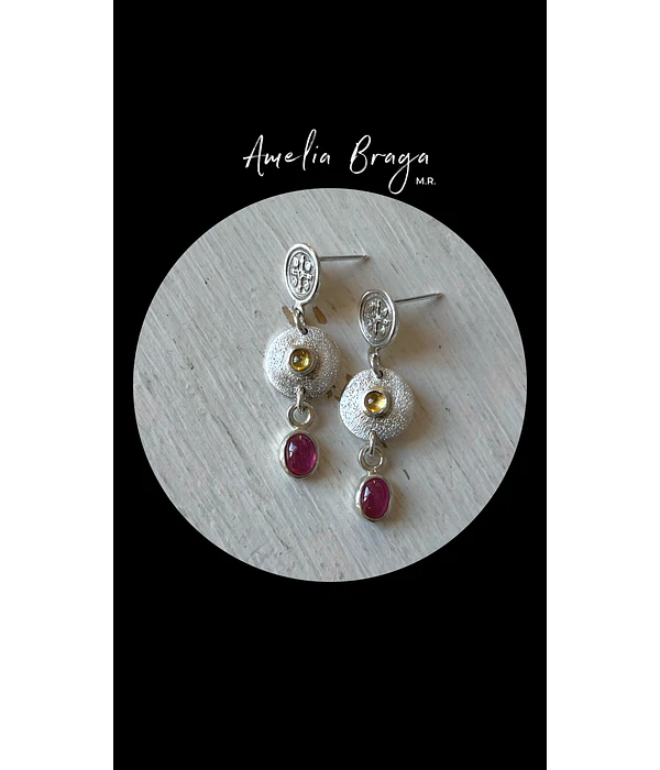 Aros zafiros amarillos y rodolitas