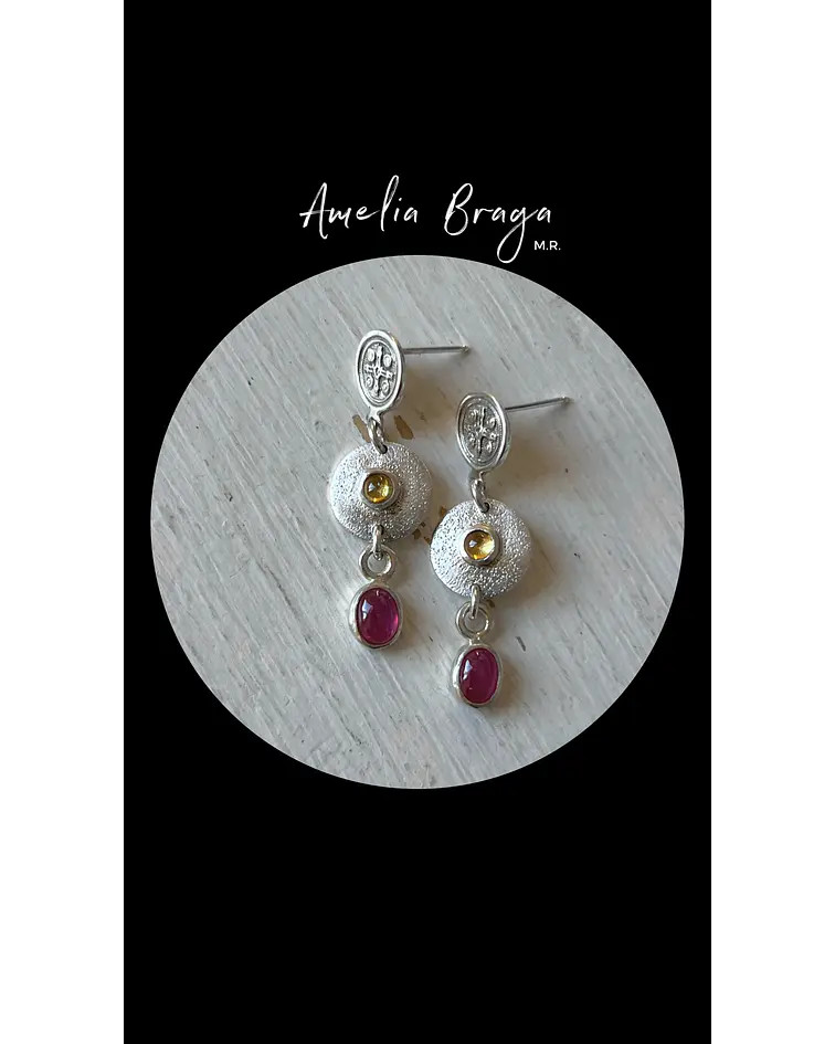 Aros zafiros amarillos y rodolitas