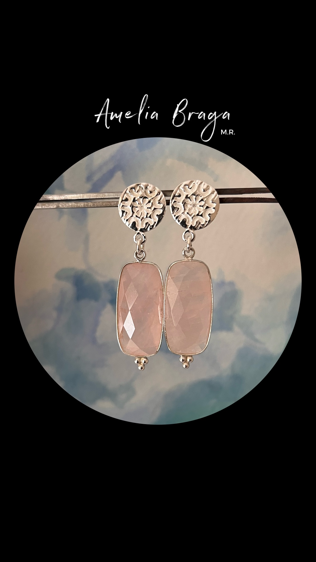 Aros rectángulos cuarzo rosa
