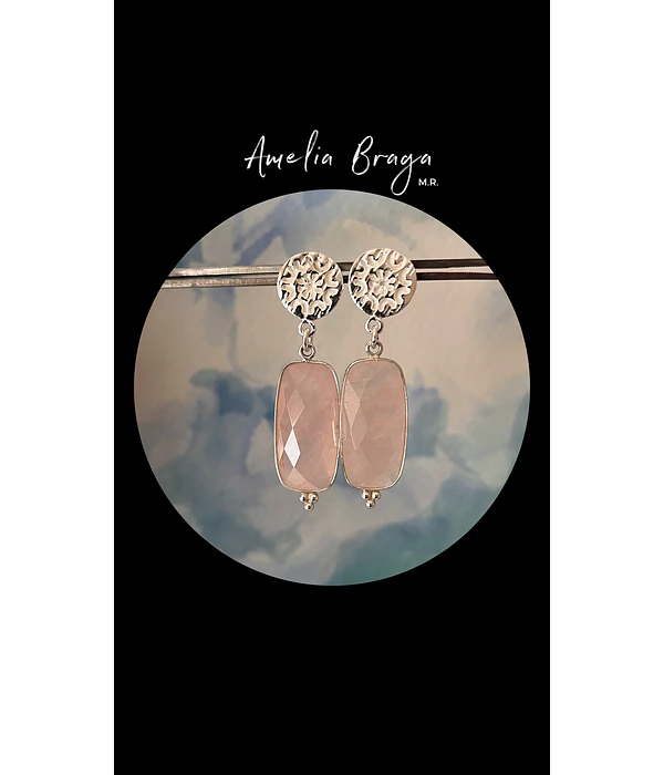Aros rectángulos cuarzo rosa