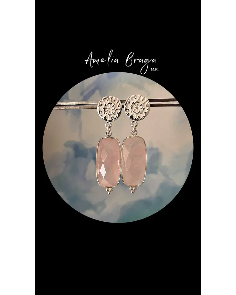 Aros rectángulos cuarzo rosa