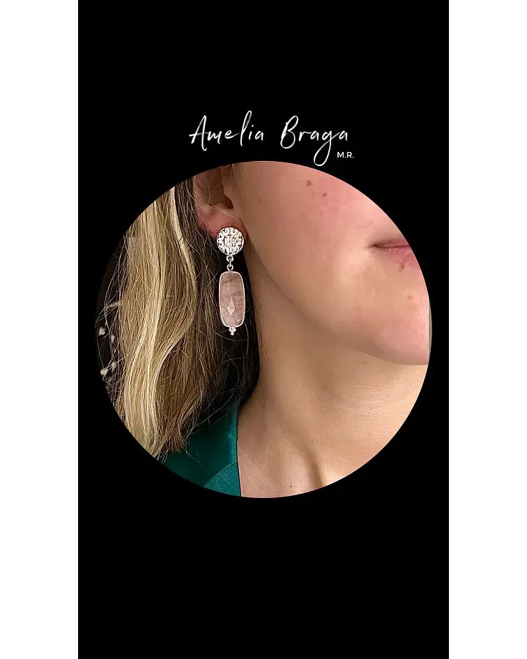 Aros rectángulos cuarzo rosa
