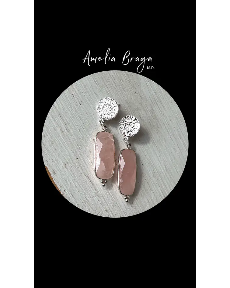 Aros rectángulos cuarzo rosa