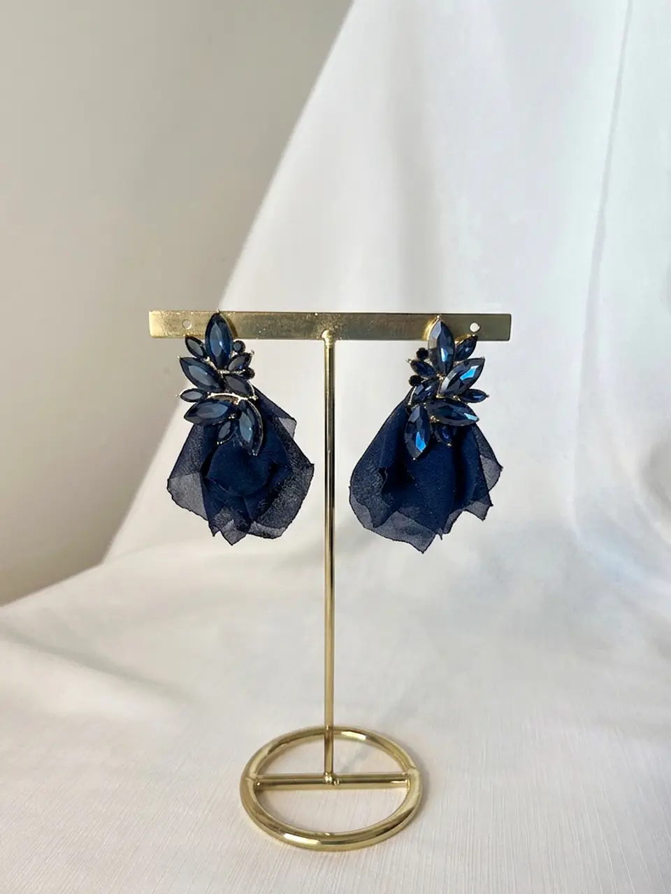 AROS MEDIA FLOR CON GASA AZUL MARINO 1
