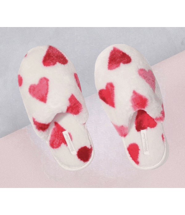 Pantuflas blancas con corazones talla L (39-40) 