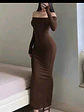 vestido cerrado largo cuello bandeja , manga larga  - Miniatura 3