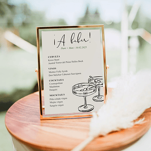 Póster Menú de Bebidas para Matrimonio – Personalizado tamaño A4