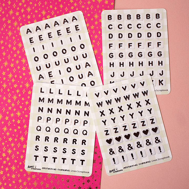 Stickers Mostacillas Cuadradas | Letras y símbolos para journaling y scrapbooking 1