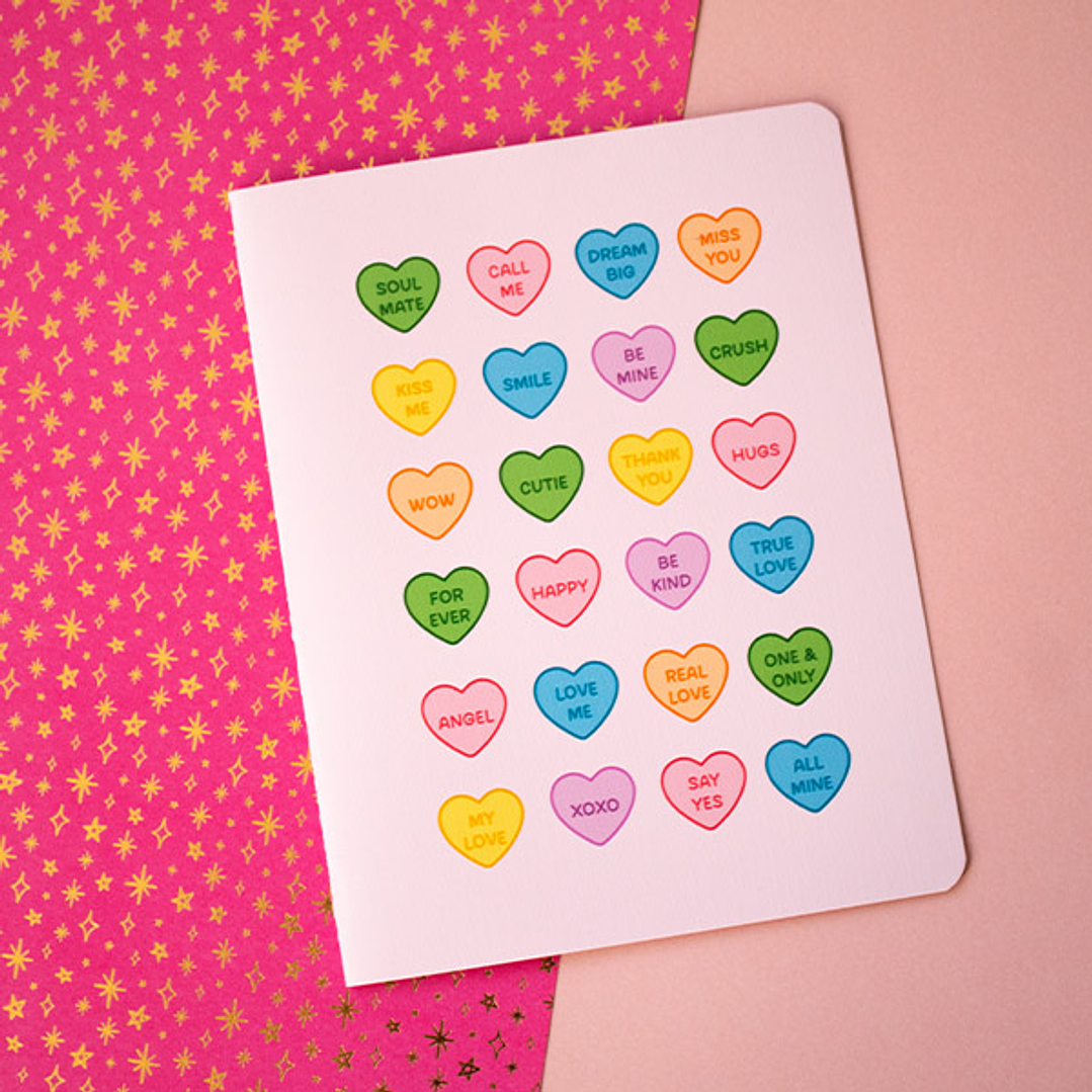 Tarjeta Dulces para parejas | Diseño romántico con corazones tipo caramelo 1