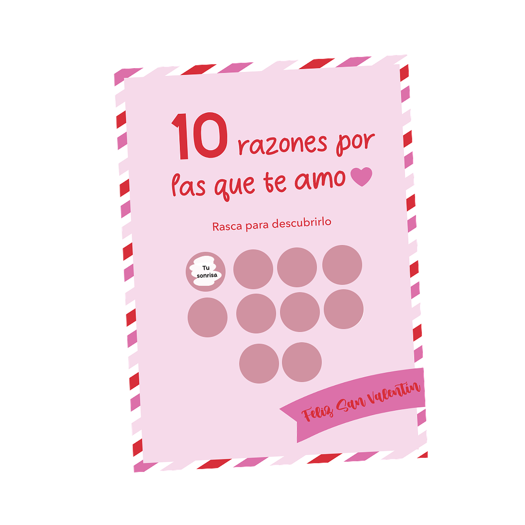Tarjeta personalizada “10 razones” con frases bajo raspes 1