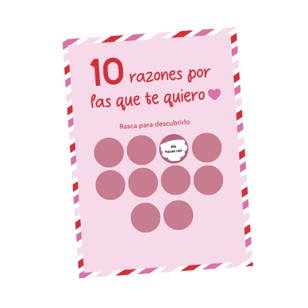 Tarjeta personalizada “10 razones” con frases bajo raspes 3