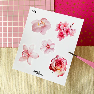 Mini stickers - Flores rosadas | 044
