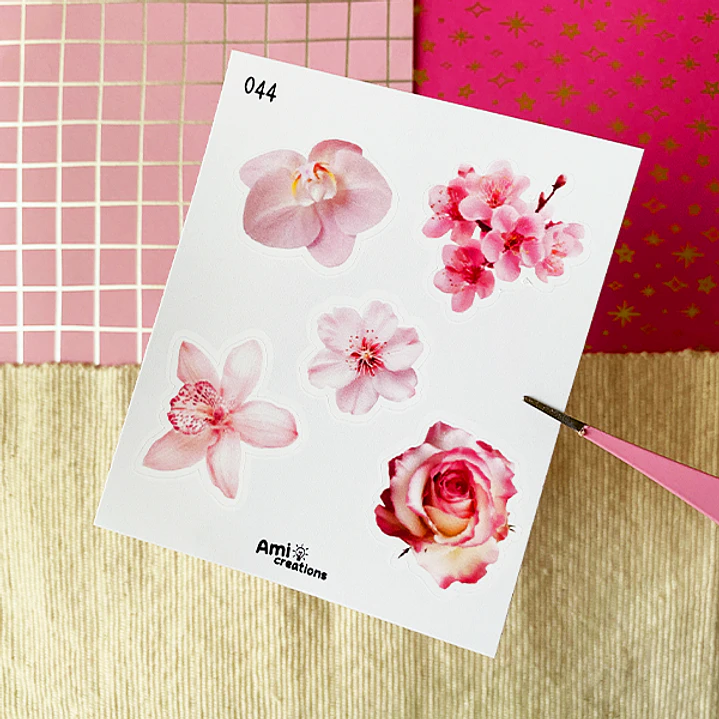 Mini stickers - Flores rosadas | 044 1