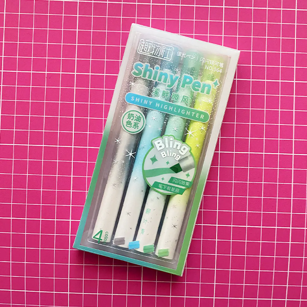 Set destacadores glitter | Gris y verdes 1