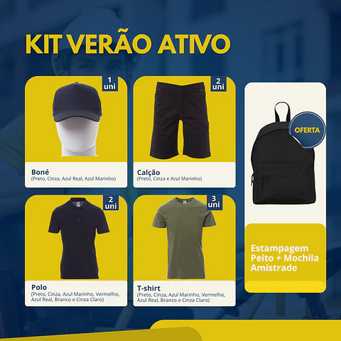 Kit Verão Ativo | 8 Peças de Vestuário Laboral