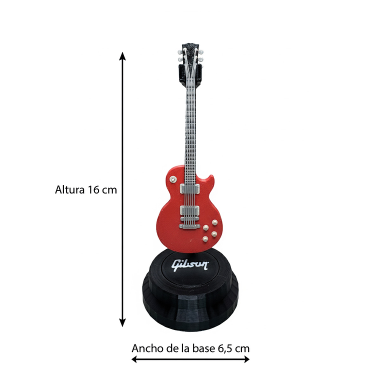Mini Guitarra Gibson Les Paul Standard Roja Impresa en 3D | Atril Incluido 3