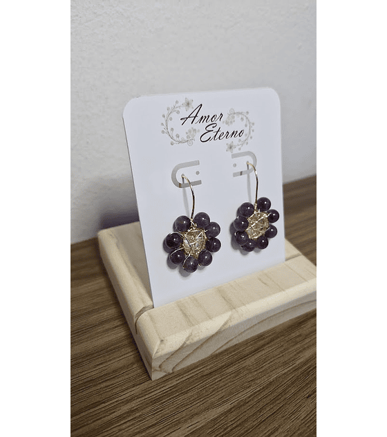 Aros Alambrismo Flor de Amatista (dorado)