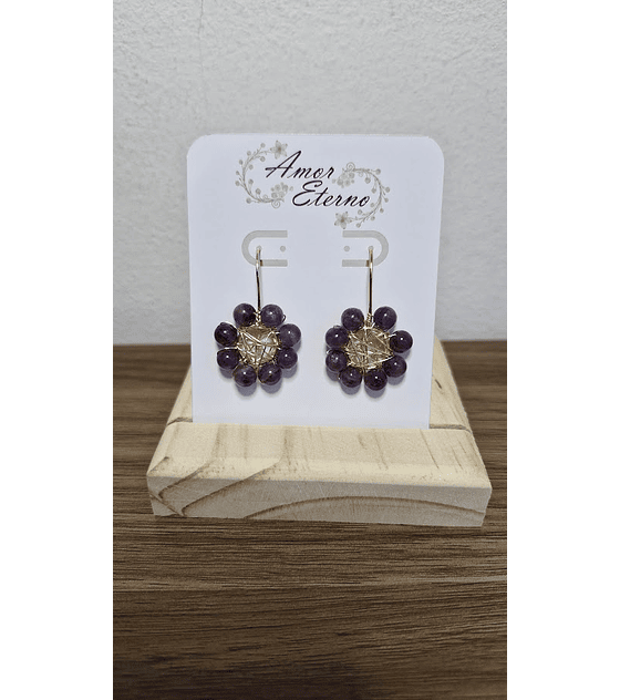 Aros Alambrismo Flor de Amatista (dorado)