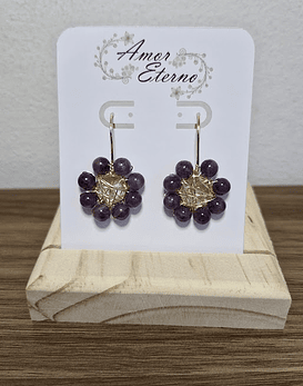 Aros Alambrismo Flor de Amatista (dorado)