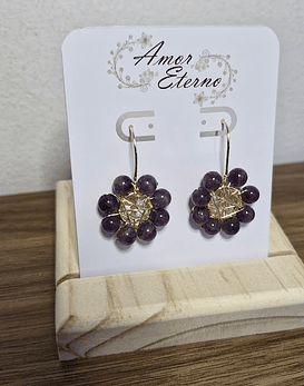 Aros Alambrismo Flor de Amatista (dorado)
