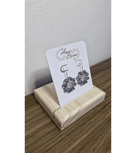 Aros Alambrismo Flor Cristales Celeste (Plateado)