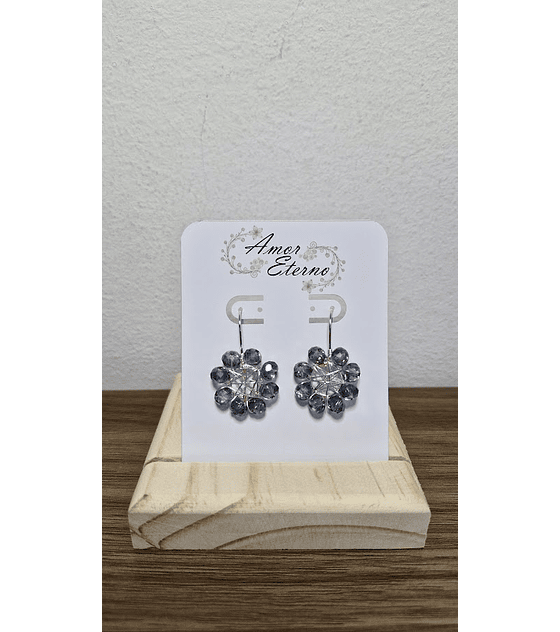 Aros Alambrismo Flor Cristales Celeste (Plateado)