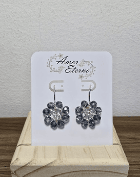 Aros Alambrismo Flor Cristales Celeste (Plateado)