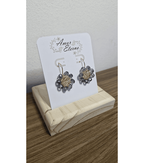 Aros Alambrismo Flor Cristales celeste (Dorado)